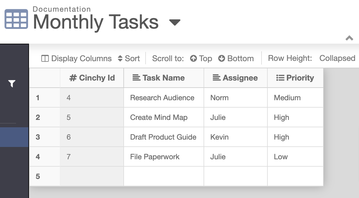 Example Source Table