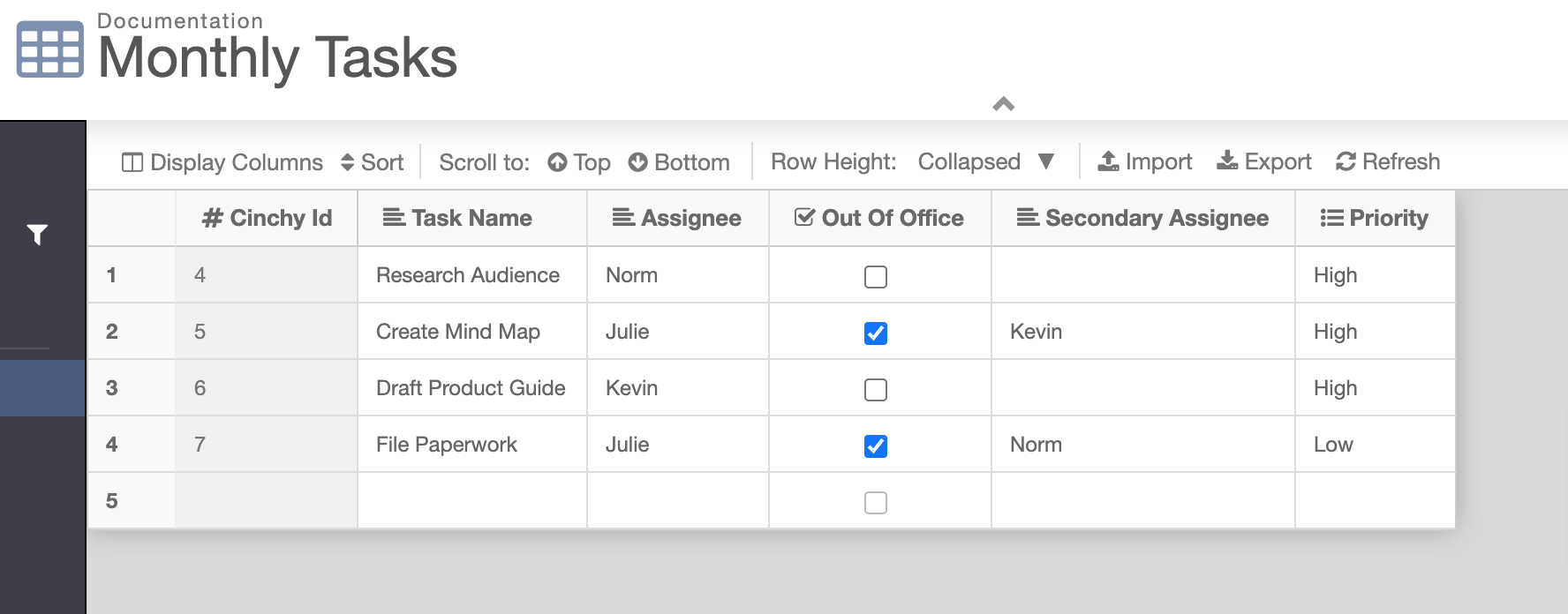 Example Source Table