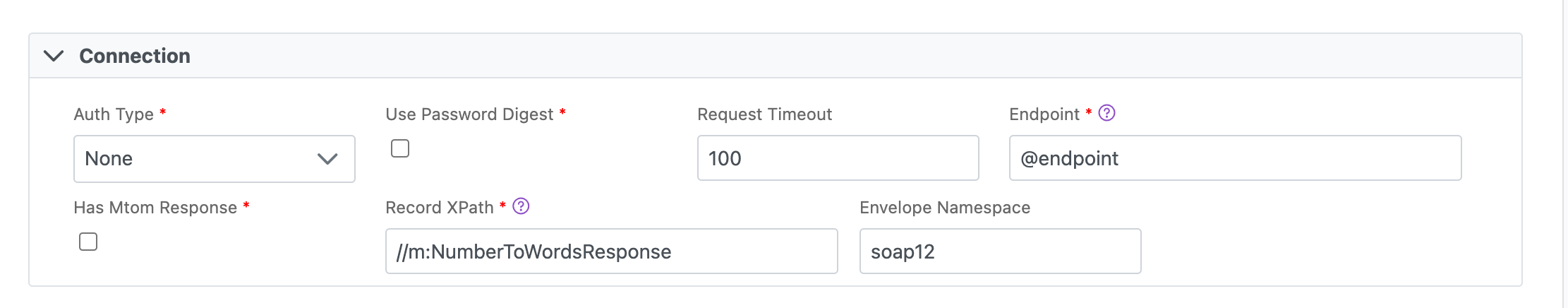 SOAP Connection Condig Example