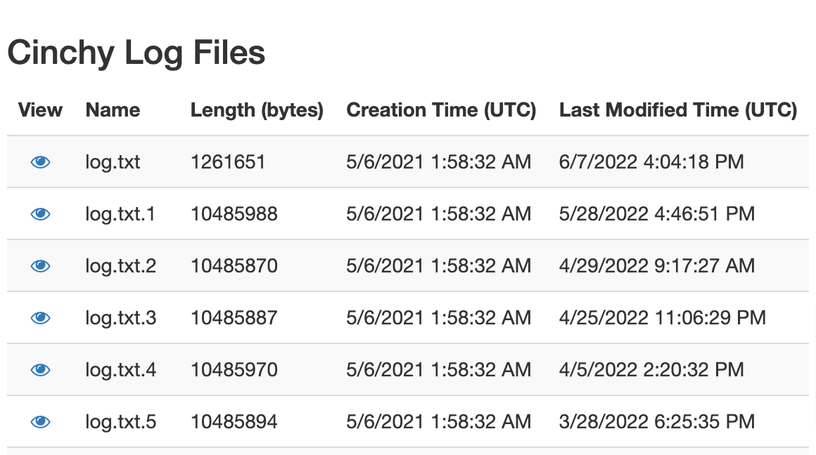 Cinchy Log Files on IIS