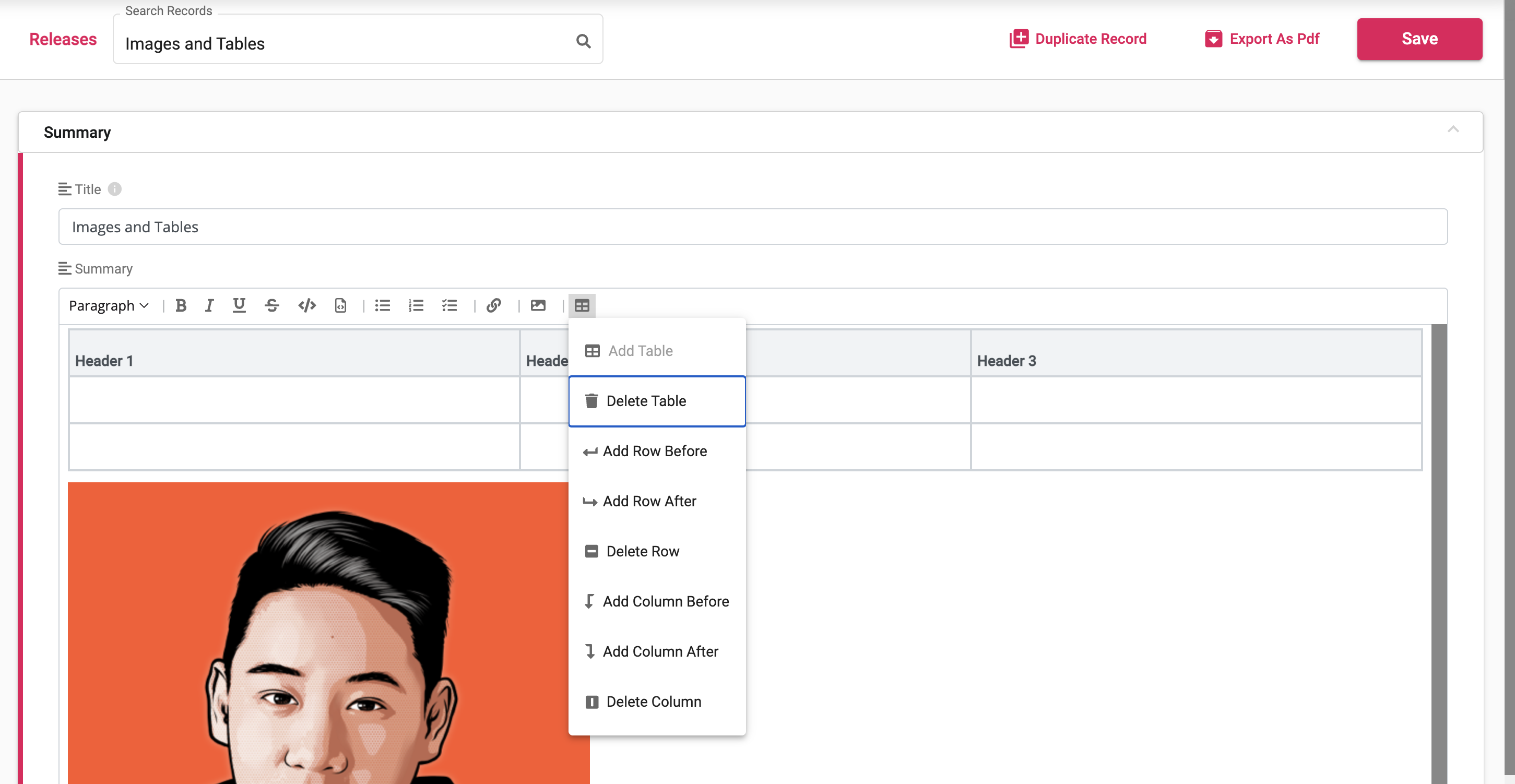 Add or remove columns and rows to your table