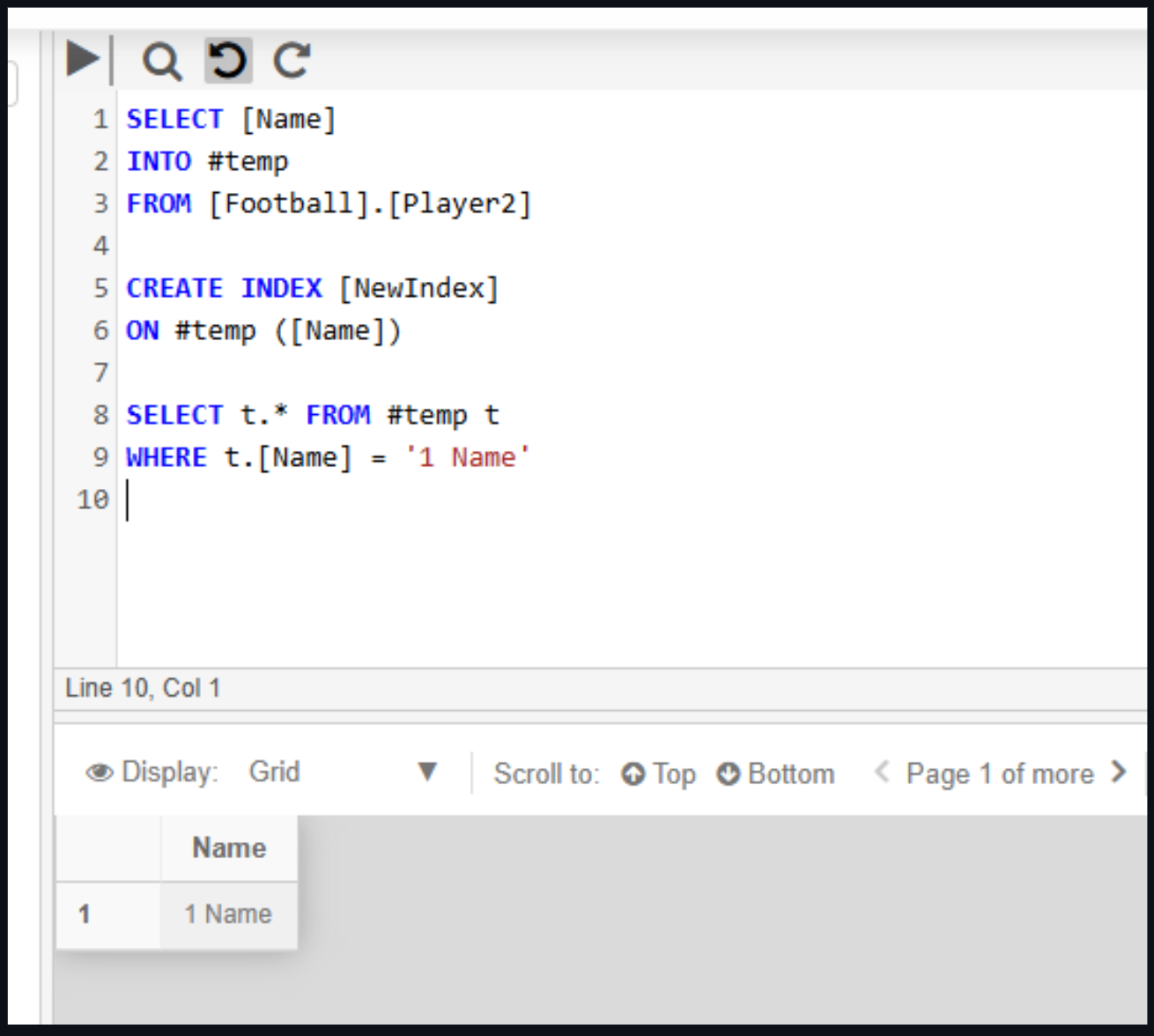 Indexing a temp table
